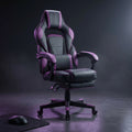 Black/Purple Ergonomic Gaming Chair -Recline Back/Arms, Footrest, Massaging Lumbar