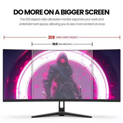 34 In. 1500R Curved Gaming Monitor, WQHD 3440X1440P 144Hz Ultra-Wide Computer Screen W/Freesync, Hdmi&Displayport, Black