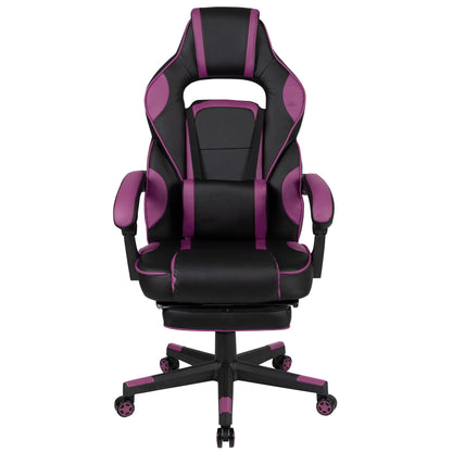 Black/Purple Ergonomic Gaming Chair -Recline Back/Arms, Footrest, Massaging Lumbar