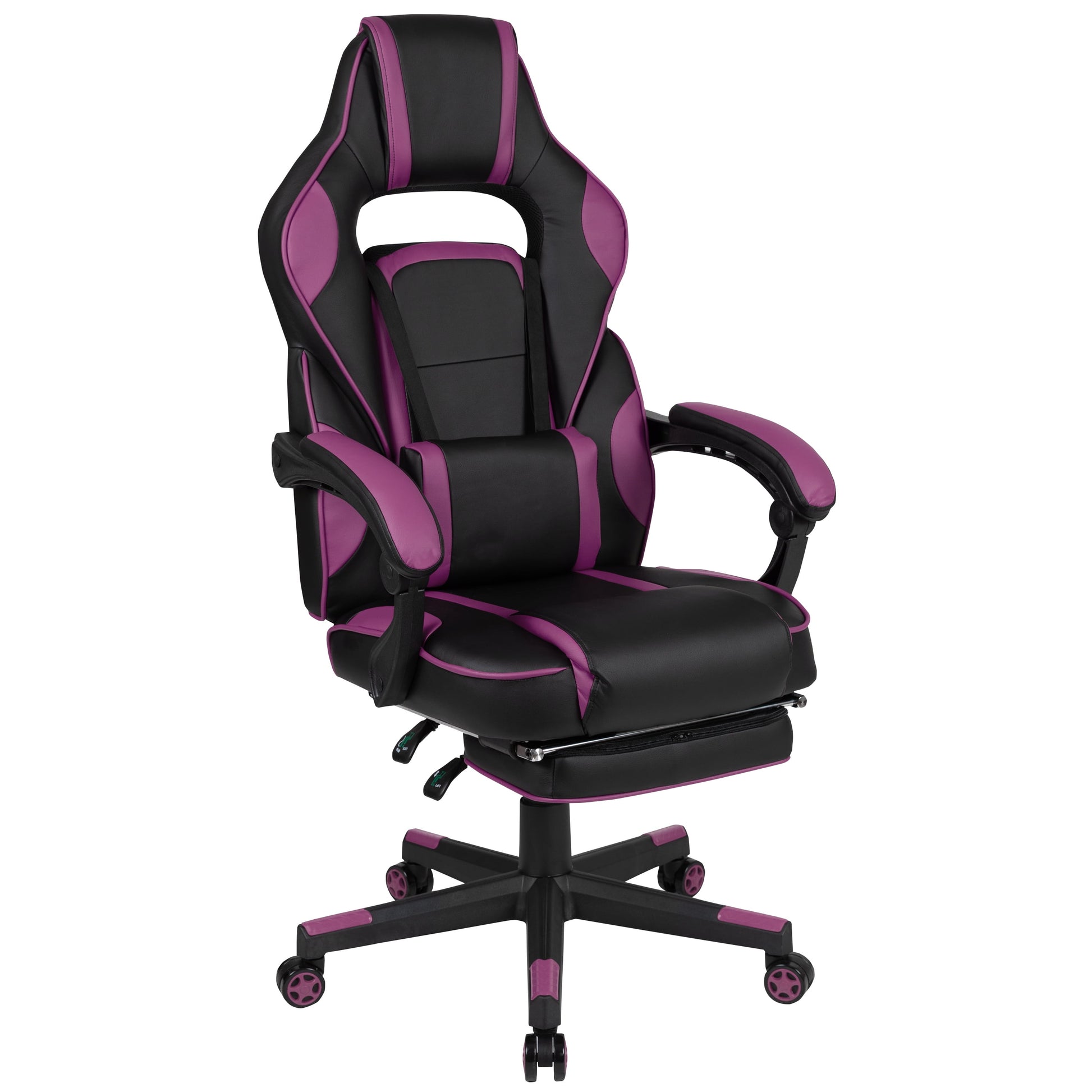 Black/Purple Ergonomic Gaming Chair -Recline Back/Arms, Footrest, Massaging Lumbar