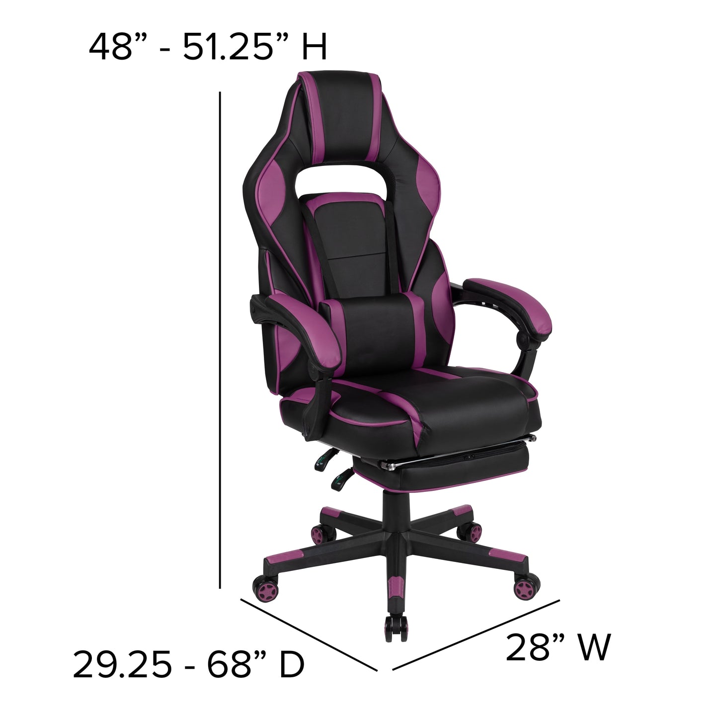 Black/Purple Ergonomic Gaming Chair -Recline Back/Arms, Footrest, Massaging Lumbar