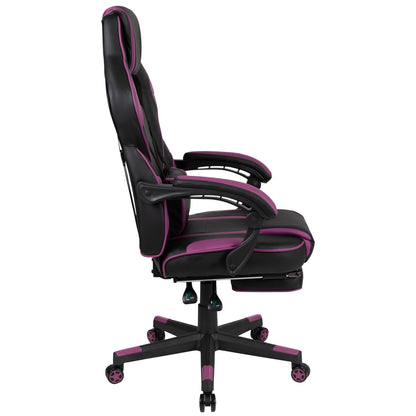 Black/Purple Ergonomic Gaming Chair -Recline Back/Arms, Footrest, Massaging Lumbar