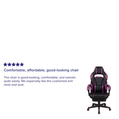Black/Purple Ergonomic Gaming Chair -Recline Back/Arms, Footrest, Massaging Lumbar
