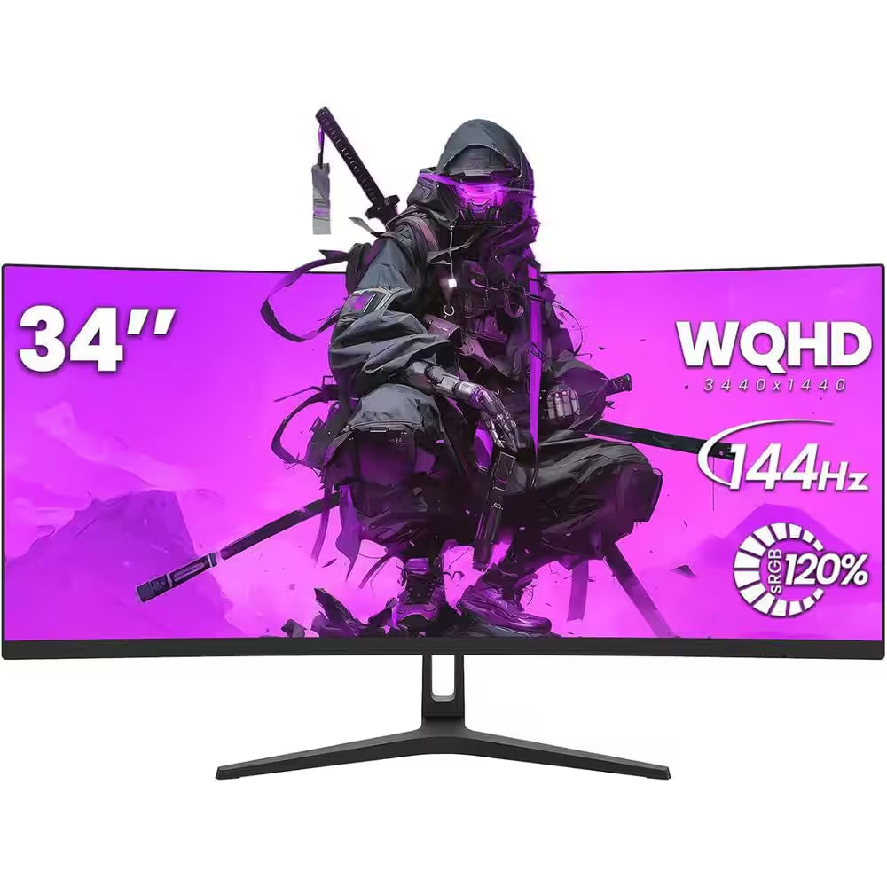 34 In. 1500R Curved Gaming Monitor, WQHD 3440X1440P 144Hz Ultra-Wide Computer Screen W/Freesync, Hdmi&Displayport, Black