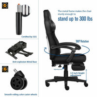 ELECWISH Ergonomic Gaming Chair with Footrest Lumbar Support Recliner Office