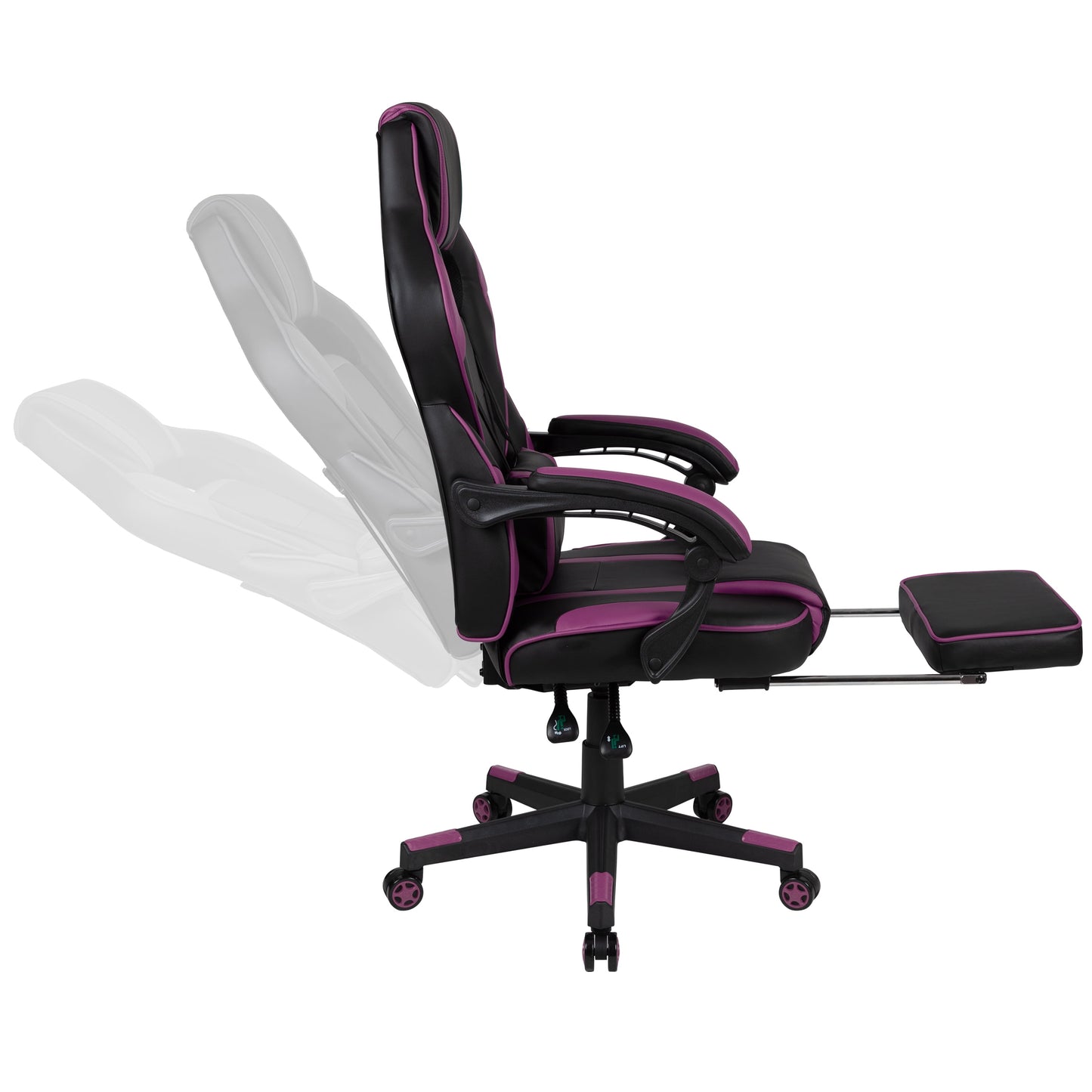 Black/Purple Ergonomic Gaming Chair -Recline Back/Arms, Footrest, Massaging Lumbar